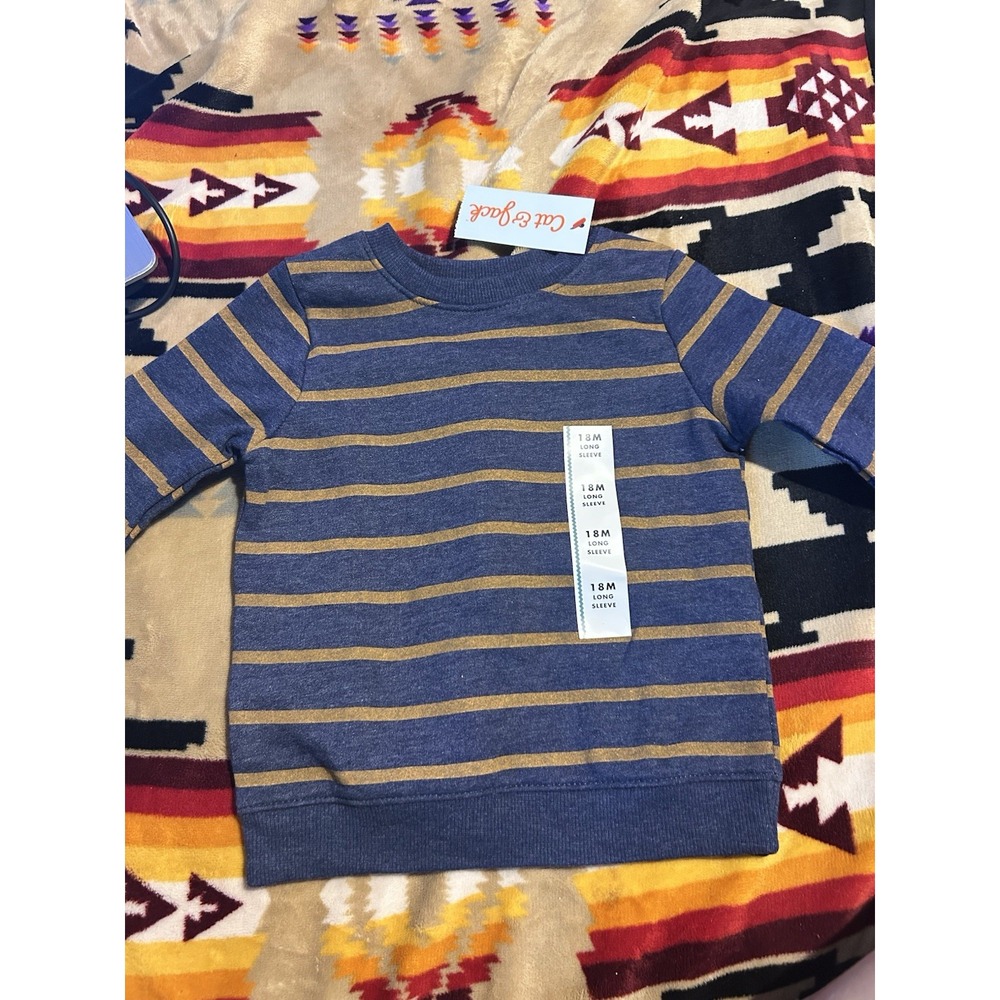 Cat & Jack Toddler Boys Long Sleeve Shirt 18M Blue Gold Striped NWT
